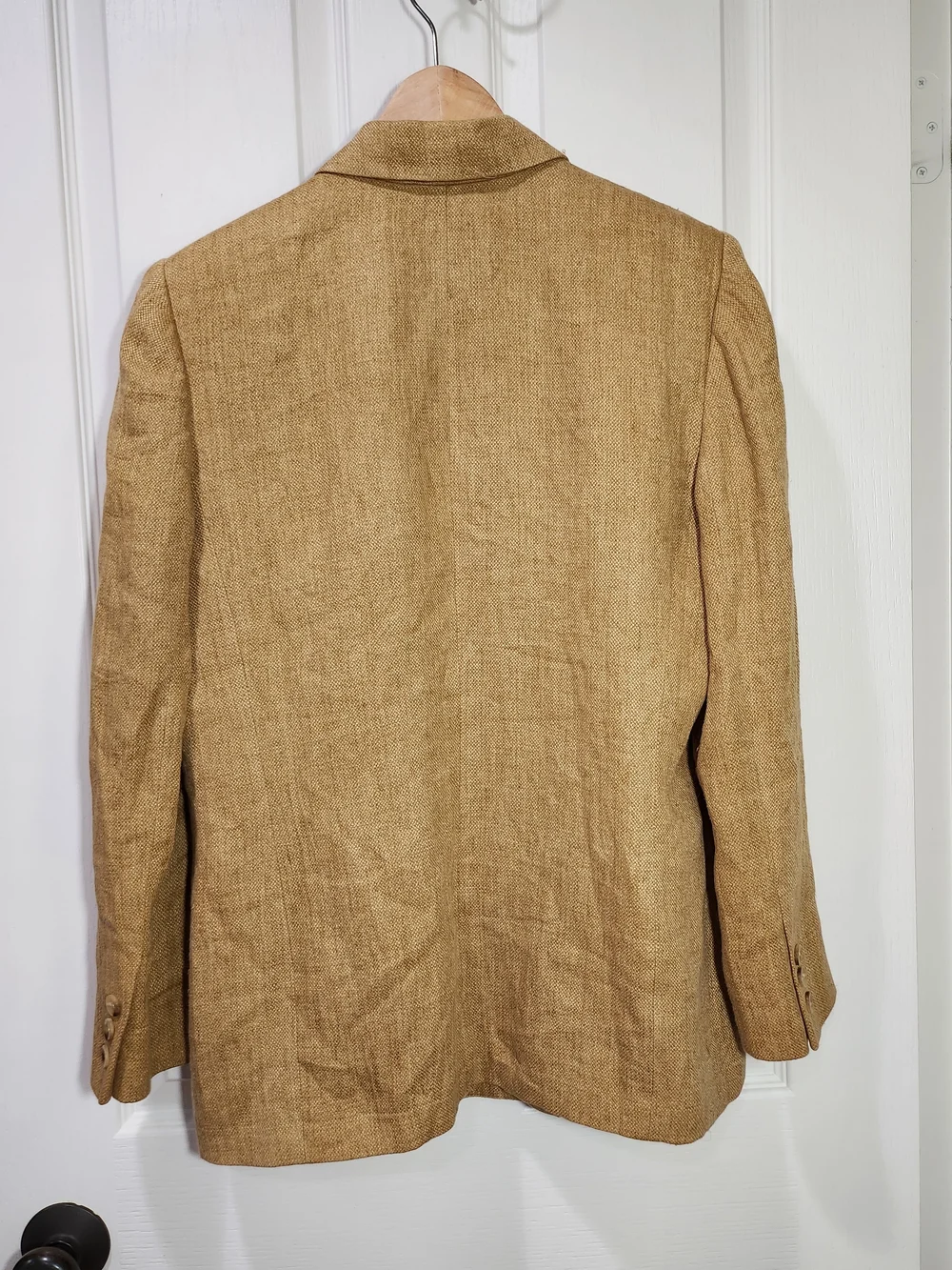 Ellen Tracy Company Petite Gold Tan 100% Linen Double Breasted Blazer Size 12